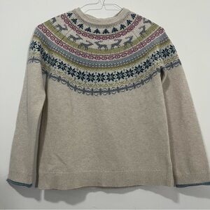 Tabitha Webb Women's Cream Wool Blend Fair Isle Pullover Sweater M Rolled Cuff